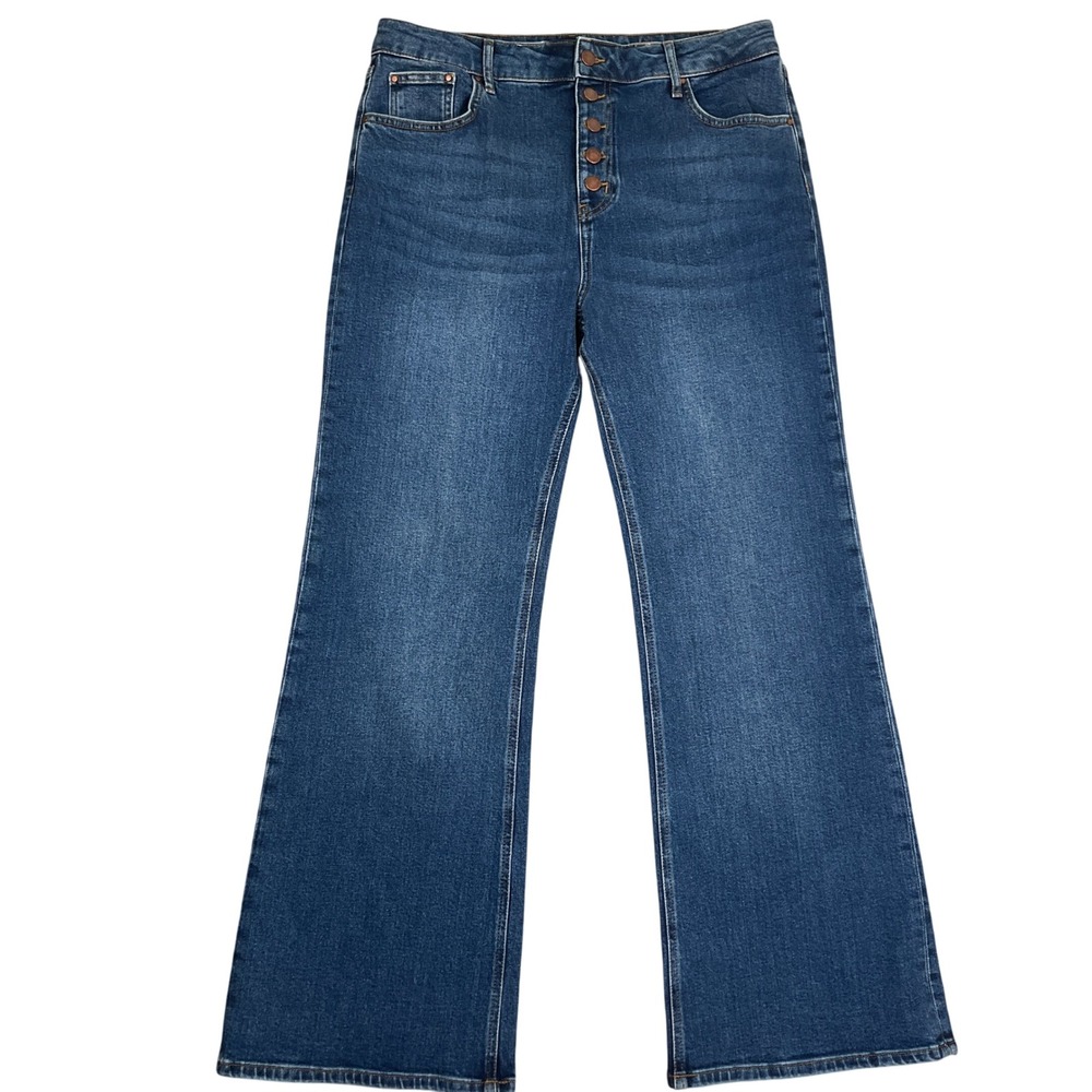 Boden Button Fly Flare Jeans Womens 12R Blue High Rise Denim Pants